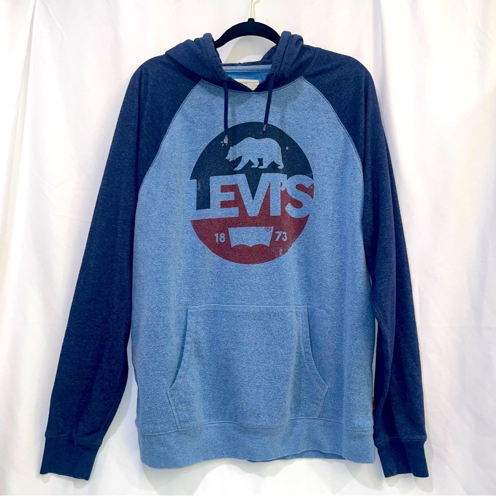 Levi’s Classic Denim Blue Bear Logo Hoodie Men’s Sz XL